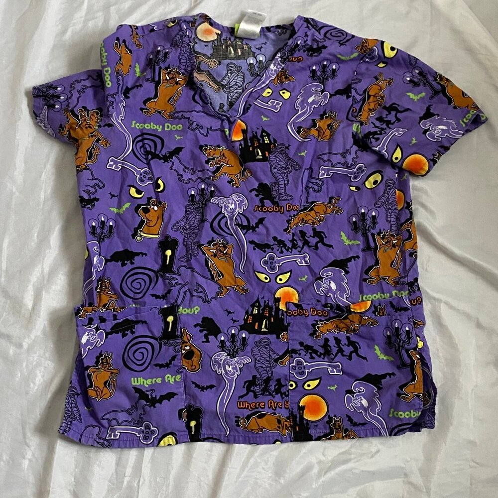 Scooby Doo Halloween Scrub Top Purple Women's Size Small
